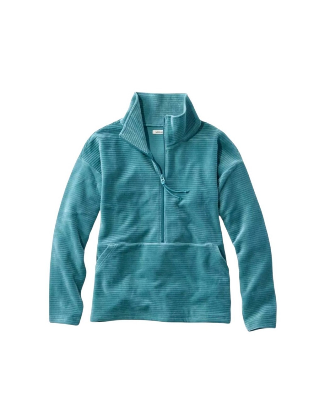 L.L. Bean Quarter Zip Teal Ribbed Textured Pull Over Sweatshirt Large